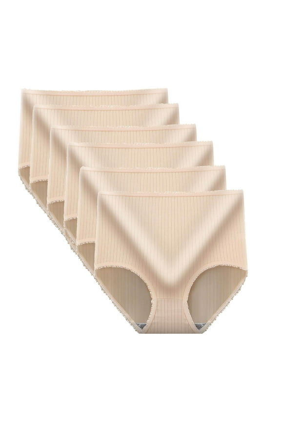 Women's Briefs 6-Pack, High Waist Stretch Breathable Tummy Control Underwear Comfy Panties Beige M
