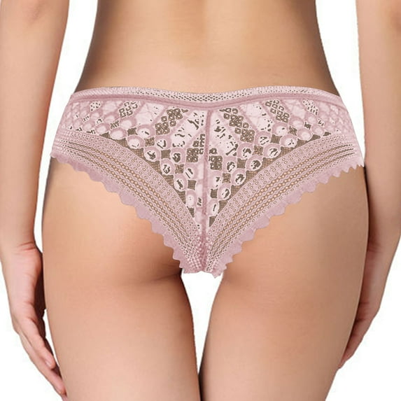 Viluyesy Women's Cheeky Panties, Breathable Elastic Waist Sexy Lace Ladies Thin Hipster Briefs Pink L
