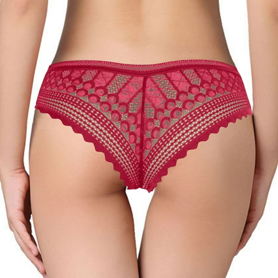 Viluyesy Women's Cheeky Panties, Elastic Waist Breathable Sexy Lace Ladies Thin Hipster Briefs Wine M