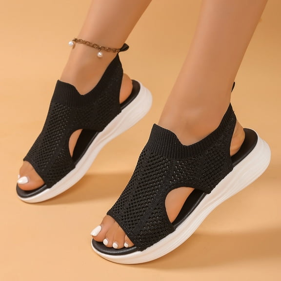 Viluyesy Women's Comfort Sandals, Mesh Breathable Soft Sole Wide Width 2025 Causal Walking Wedge Shoes Black 8.5
