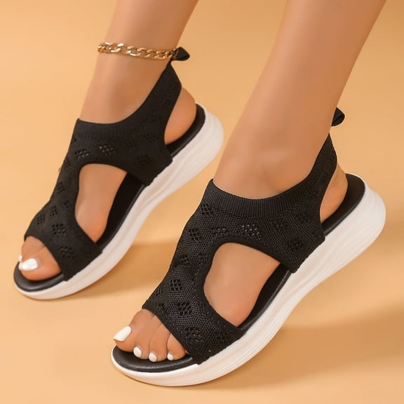 Viluyesy Women's Comfort Sandals, Mesh Breathable Summer Causal Soft Sole 2025 Causal Walking Wedge Shoes Black 6.5