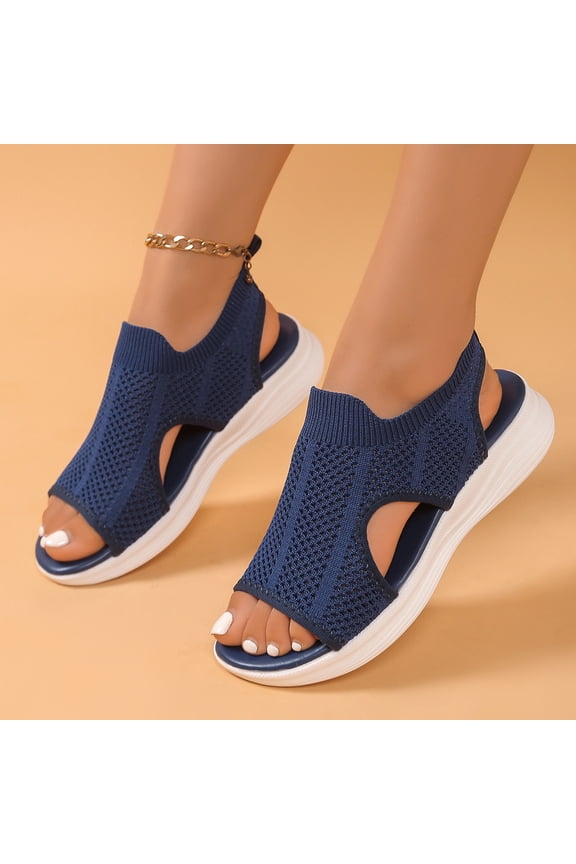 Women's Comfort Sandals, Soft Sole Wide Width Mesh Breathable 2025 Causal Walking Wedge Shoes Dark Blue 8.5