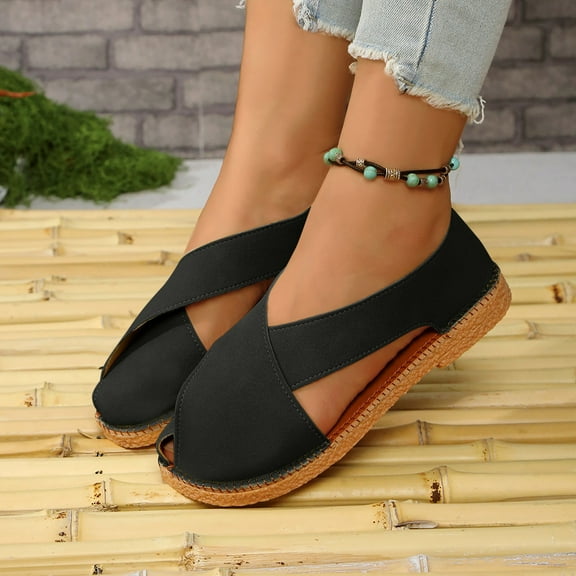 Viluyesy Women's Flat Sandals, Closed Toe Wide Width Hollow Up Breathable New Style Shallow Casual Shoes Black 9.5