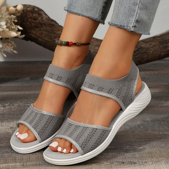 Viluyesy Women's Flat Sandals, Soft Sole Knit Breathable Comfortable Open Toe Summer Casual Walking Shoes Gray 7.5