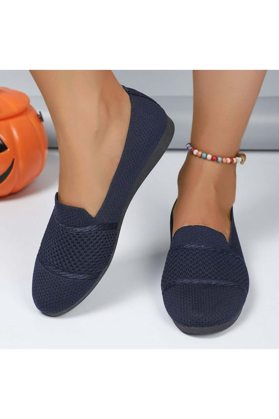 Women's Flats, Wide Width Shallow Breathable Round Toe Casual Comfortable Slip-On Shoes Dark Blue 6