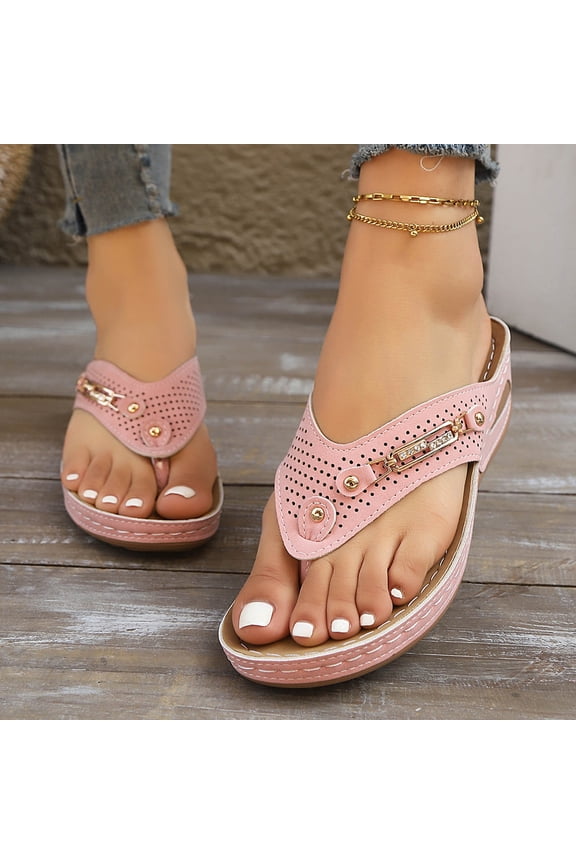 Women's Flip Flops, Comfortable Wide Width Open Toe Slip-On Casual Beach Footbed Slippers Pink 9