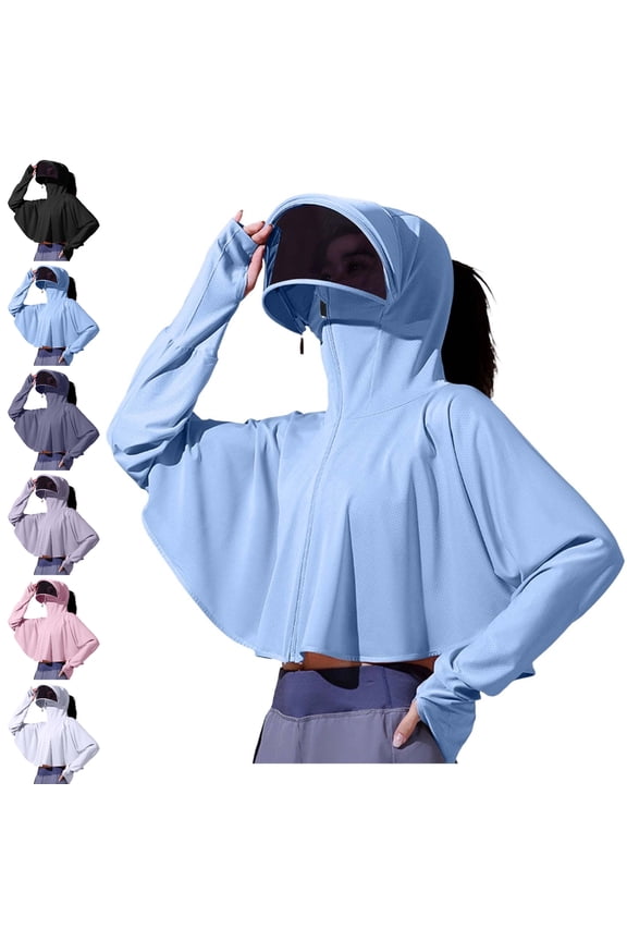 Women's Full Zip Hooded Sun Protection Hoodie UPF 50+ UV Jackets with Face Brim Thumb Holes Lightweight for Travel Outdoor Wear