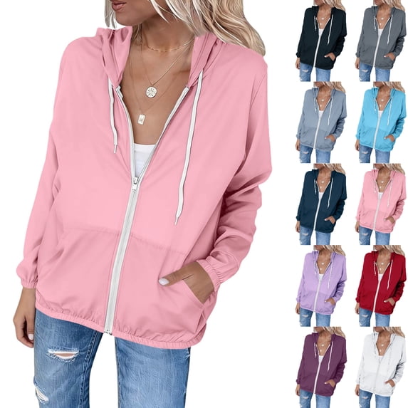 Viluyesy Women's Full Zip Up Hoodie Lightweight Casual Hooded Jackets with Pockets Drawstring Long Sleeve Loose Fit Coat for Daily Outdoor Wear