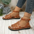 thumbnail image 1 of Viluyesy Women's Gladiator Sandals, Open Toe Adjustable Buckle Wide Width Spring Summer Fashion Flat Shoes Brown, 1 of 4