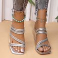 thumbnail image 1 of Viluyesy Women's Heels Sandals, Fashion Rhinestone Square Toe Block Heels Spring Summer Causal Shoes Silver 7, 1 of 9
