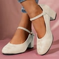 thumbnail image 1 of Viluyesy Women's Heels Shoes, Adjustable Strap Round Toe Block Heels Comfort Retro Wedding Pumps White 7.5, 1 of 7