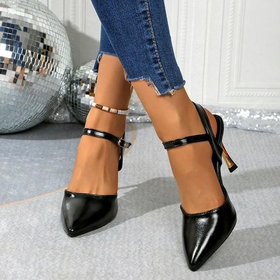Viluyesy Women's High Heels Sandals, Sexy Slingback Pointed Toe Adjustable Strap Ladies Wedding Party Dress Shoes Black 5