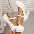 thumbnail image 1 of Viluyesy Women's High Heels Shoes, Solid Color Ankle Strap Closed Toe Ladies Office Dress Platform Shoes White, 1 of 9