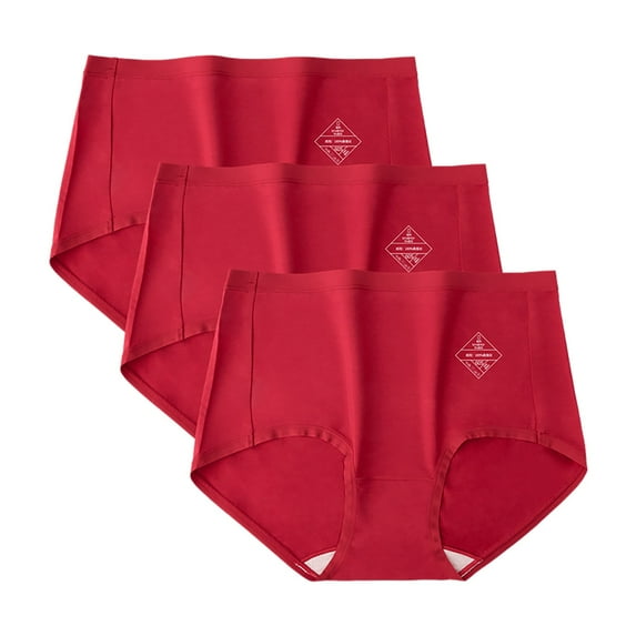 Viluyesy Women's Hipsters Panties, Breathable Seamless High Waist Silk Briefs 3-Pack Red XL
