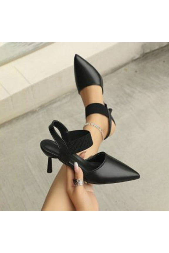Women's Kitten Heels Sandals, Pointed Toe Slingback Sexy Shallow Ladies Wedding Party Dress Shoes Black 9