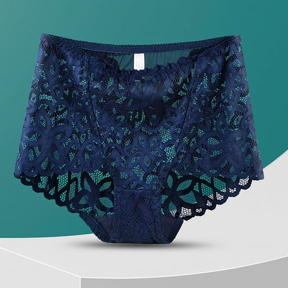 Viluyesy Women's Lace Cheeky Panties, Breathable High Waist Stretch Ladies Briefs Blue XL
