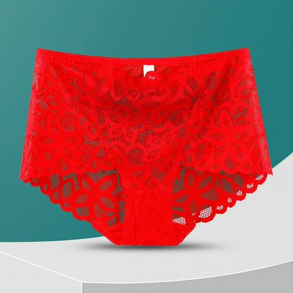 Viluyesy Women's Lace Cheeky Panties, Breathable Stretch High Waist Ladies Briefs Red XL