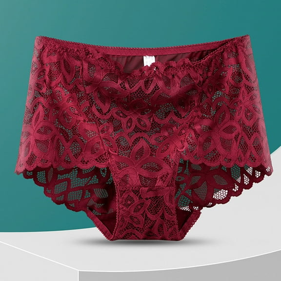Viluyesy Women's Lace Cheeky Panties, Breathable Stretch High Waist Ladies Briefs Wine 2XL