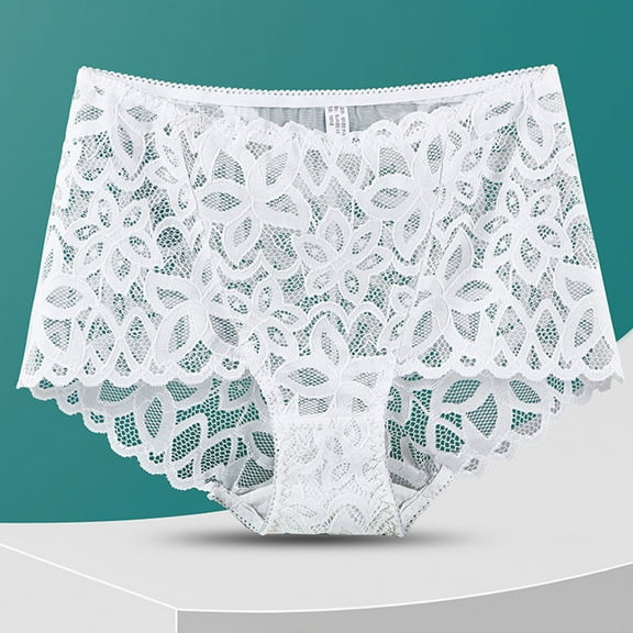 Viluyesy Women's Lace Cheeky Panties, Stretch Breathable High Waist Ladies Briefs White XL