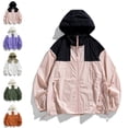 thumbnail image 1 of Viluyesy Women's Lightweight Waterproof Windbreaker Jackets Full Zip Hooded Color Block Coat with Pockets Drawstring for Outdoor Travel Hiking Casual Wear, 1 of 3