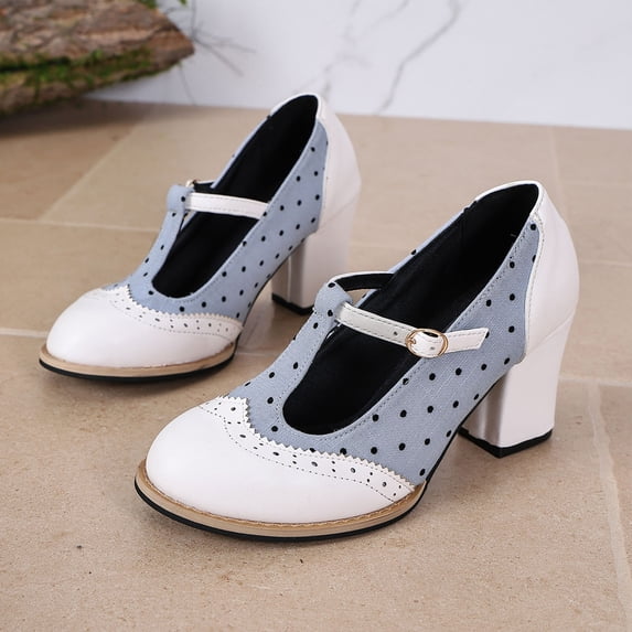 Viluyesy Women's Mary Jane Pumps Chunky Heel T Strap Block Heel Slip On Comfortable Dress Casual Work Shoes White Size 5