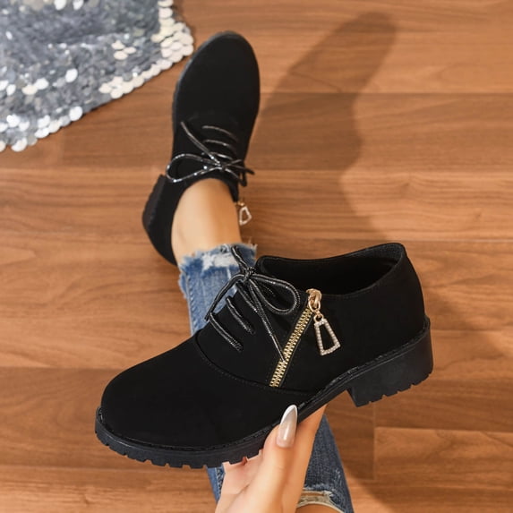 Viluyesy Women's Oxford Shoes Platform Lace Up Casual Walking Comfortable Non Slip Round Toe Dress Work Sneakers Black Size 7.5