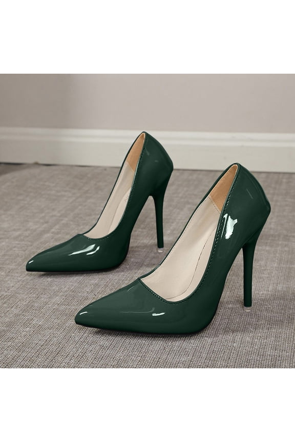 Women's Patent Leather Pumps Stiletto Pointed Toe High Heels Dressy Slip On Comfortable Work Party Wedding Army Green Size 7.5