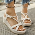 thumbnail image 1 of Viluyesy Women's Platform Sandals, Ankle Elastic Strap Boho Style Open Toe Summer Casual Thick Sole Shoes Beige, 1 of 9