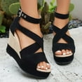 thumbnail image 1 of Viluyesy Women's Platform Shoes, Peep Toe Thick Sole Adjustable Buckle Comfortable Fashion Wedge Shoes Black 9, 1 of 5