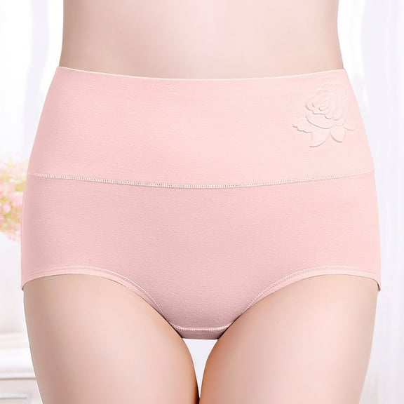 Viluyesy Women's Shaping Panties, High Waist Seamless Tummy Control Cotton Briefs Pink 2XL