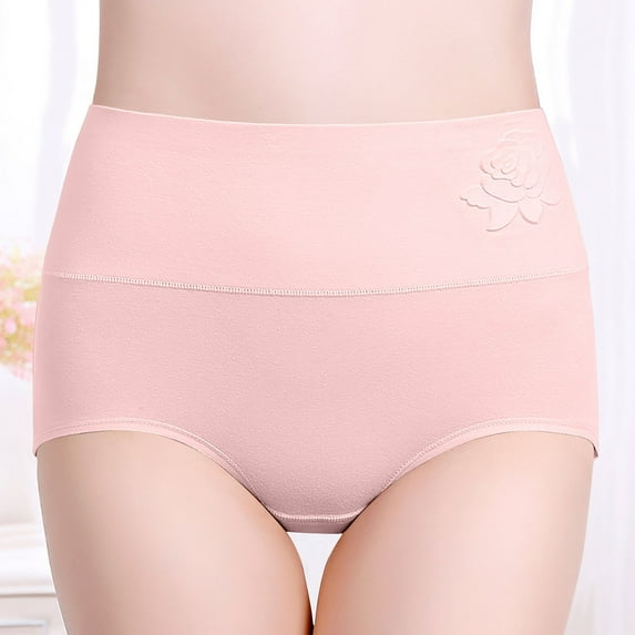 Viluyesy Women's Shaping Panties, Seamless Tummy Control High Waist Cotton Briefs Pink L
