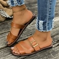 thumbnail image 1 of Viluyesy Women's Slides Sandals, Pearl Buckle Solid Color Open Toe Summer Casual Beach Flat Shoes Brown, 1 of 9