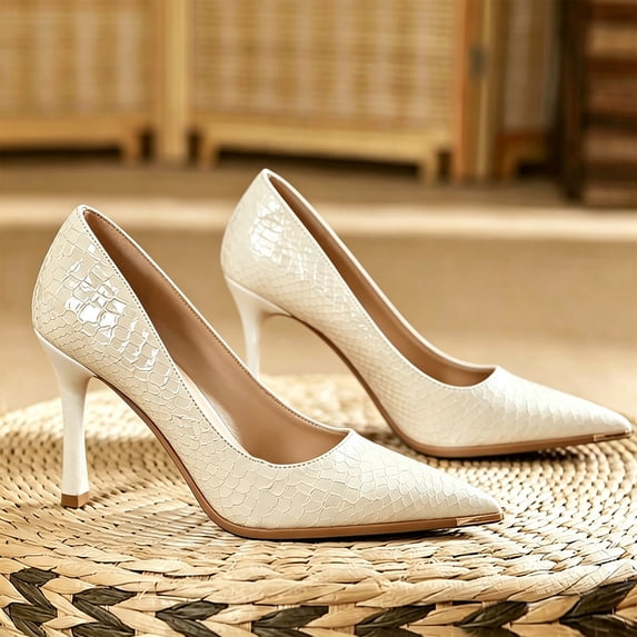 Viluyesy Women's Stiletto Pumps Pointed Toe Slip On High Heels Dressy Comfortable Elegant Office Party Wedding Shoes White Size 8