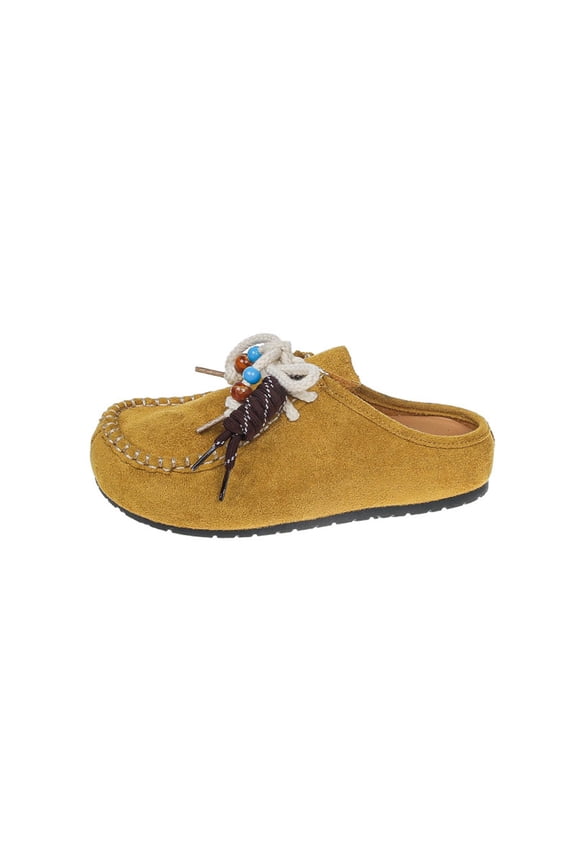 Women's Suede Moccasin Mules, Round Toe Casual Comfortable Slip On Walking Flat Clogs Yellow