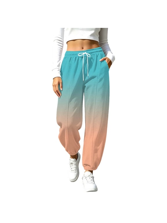 Women's Sweatpants Loose Fit Gradient High Waisted Drawstring Pockets Cinched Ankle Casual Lounge Pants Mint Green Size L