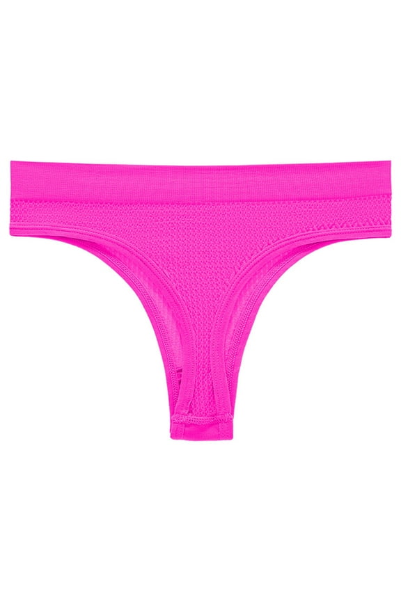Women's Thong Panties, Elastic Waist Seamless Solid Color Bikini Brief Underwear Hot Pink L