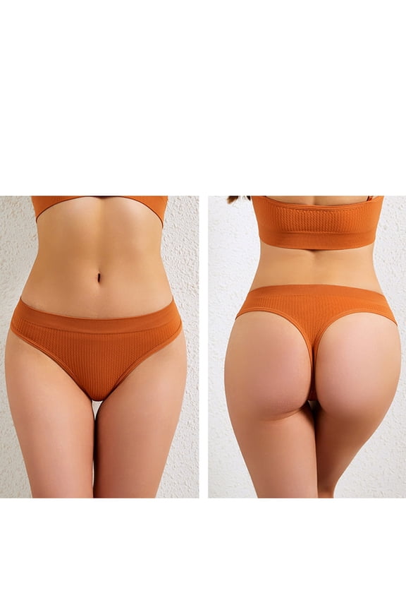 Women's Thong Panties, Elastic Waist Solid Color Seamless Bikini Brief Underwear Yellow M