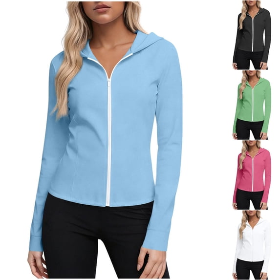 Viluyesy Women's UPF 50+ Sun Protection Jackets Full Zip Hooded Long Sleeve Slim Fit Quick Dry Yoga Running Workout Outdoor Tops
