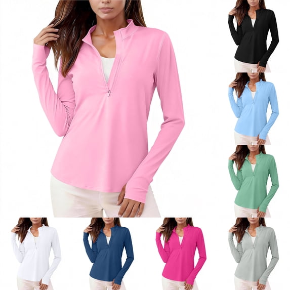 Viluyesy Women's UV Protection Long Sleeve Tops UPF 50+ Sun Protection Quarter Zip Shirts Quick Dry Lightweight for Golf Hiking Workout Daily Outdoor Wear