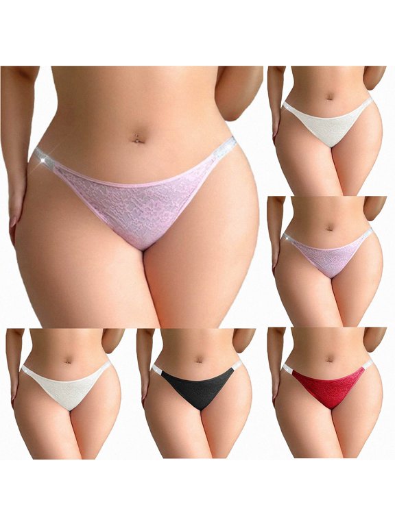 Women's Underwear Lace Thongs G-String Low Rise Breathable Soft Stretch Panties Pink Size M