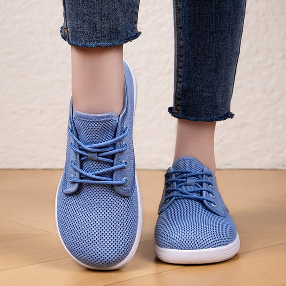 Viluyesy Women's Walking Sneakers Breathable Mesh Lightweight Lace-up Casual Shoes Non Slip Workout Tennis Flats Blue Size 7