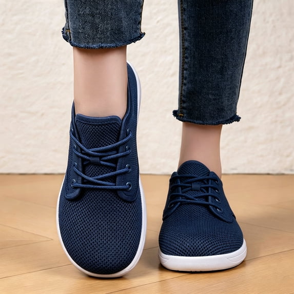 Viluyesy Women's Walking Sneakers Breathable Mesh Lightweight Lace-up Casual Shoes Non Slip Workout Tennis Flats Dark Blue Size 6