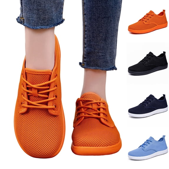 Viluyesy Women's Walking Sneakers Breathable Mesh Lightweight Lace-up Casual Shoes Non Slip Workout Tennis Flats Orange Size 7