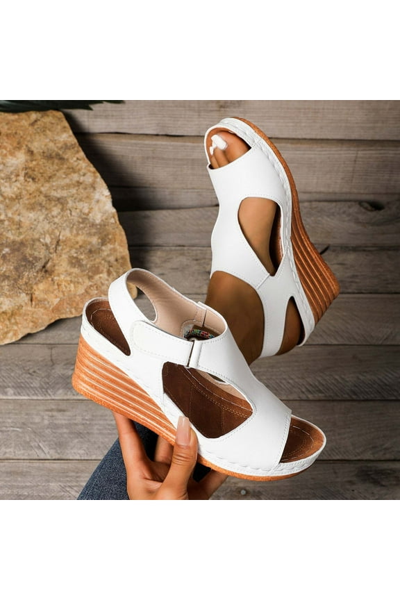 Women's Wedge Sandals, Ankle Strap Breathable Open Toe Spring Summer Casual Dressy Shoes White 8