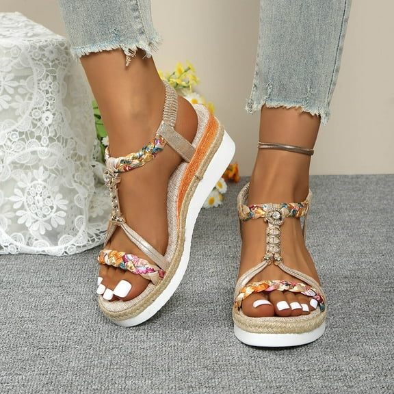 Viluyesy Women's Wedge Sandals, Ankle Strap Peep Toe Casual Beach Roman Boho Gladiator Shoes Beige 8.5