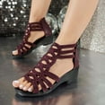 thumbnail image 1 of Viluyesy Women's Wedge Sandals, Back Zipper Peep Toe New Style Rhinestone Summer Fashion Gladiator Sandals Wine, 1 of 5