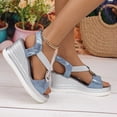 thumbnail image 1 of Viluyesy Women's Wedge Sandals, Elastic Strap Peep Toe New Buckle Decoration Summer 2025 Fashion Platform Shoes Sky Blue 7, 1 of 9