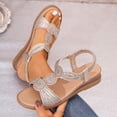 thumbnail image 1 of Viluyesy Women's Wedge Sandals, Shiny Rhinestone Ankle Elastic Strap Open Toe Summer Casual Beach Gladiator Shoes Gold, 1 of 9