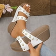 thumbnail image 1 of Viluyesy Women's Wedge Sandals, Slip-On Open Toe Fashion Pearl Comfortable Thick Sole Platform Shoes White, 1 of 7