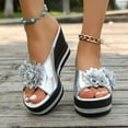 thumbnail image 1 of Viluyesy Women's Wedge Sandals, Trendy Floral Slip-On Peep Open Summer 2025 Comfortable Shoes Silver 9.5, 1 of 9